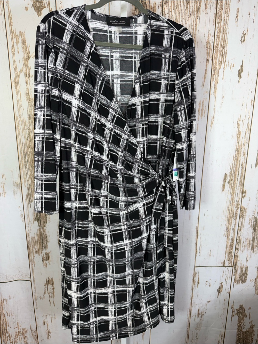 NWT, Black Label by Evan-Picone, Black and White Faux Wrap Dress. Size 18